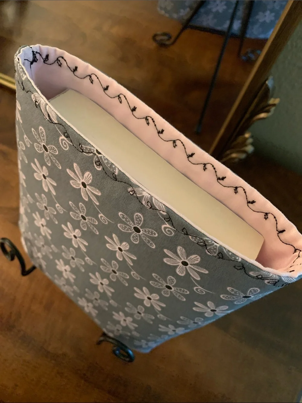 Book Sleeve: Grey & Pink Floral Design - Handmade NWOT